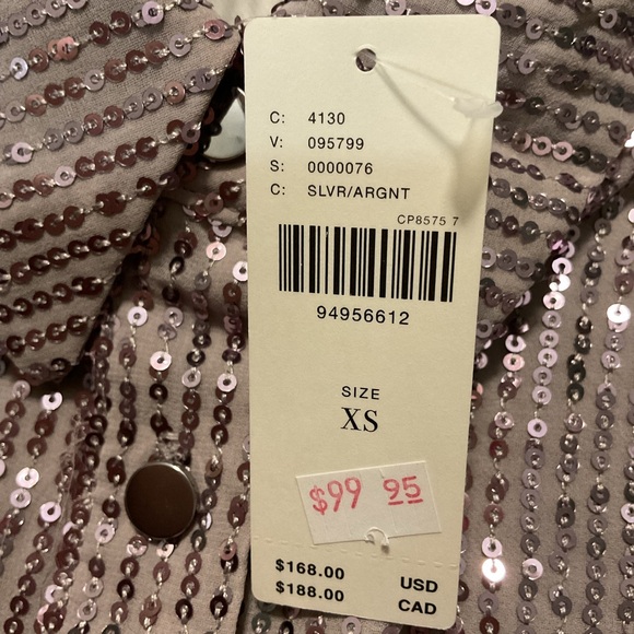 Anthropologie Maeve Bettina Sequin Tiered Mini Shirt Dress Silver - Picture 8 of 10